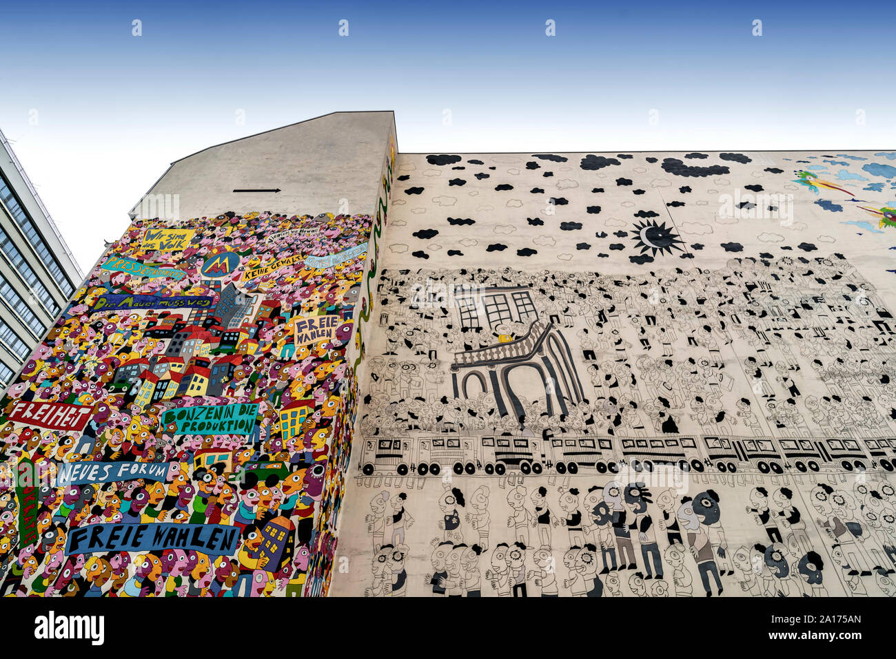 Peinture murale, Fischer-art. Leipzig, Allemagne, |zur Deutschen Einheit von Wandgemälde Fischer-Art Brühlarkaden,, Leipzig, Saxe, Deutschland, Europa Banque D'Images