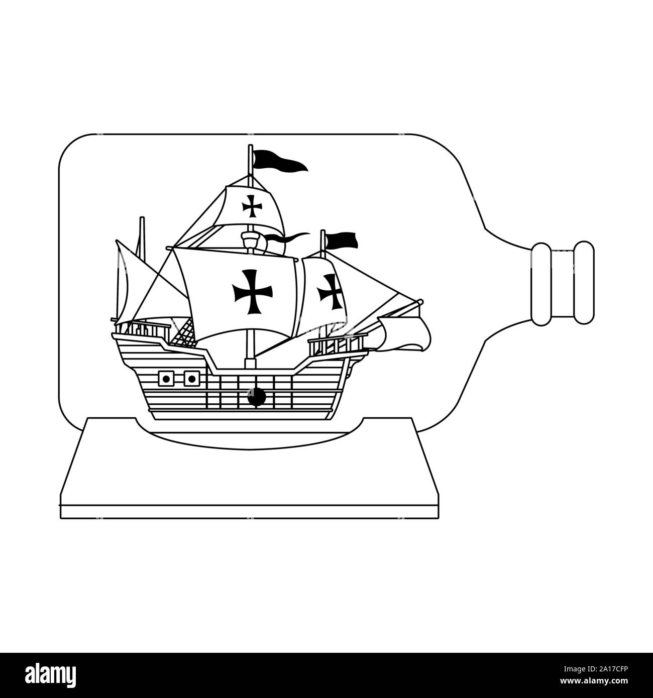 Bateau en bouteille antique caravel Illustration de Vecteur