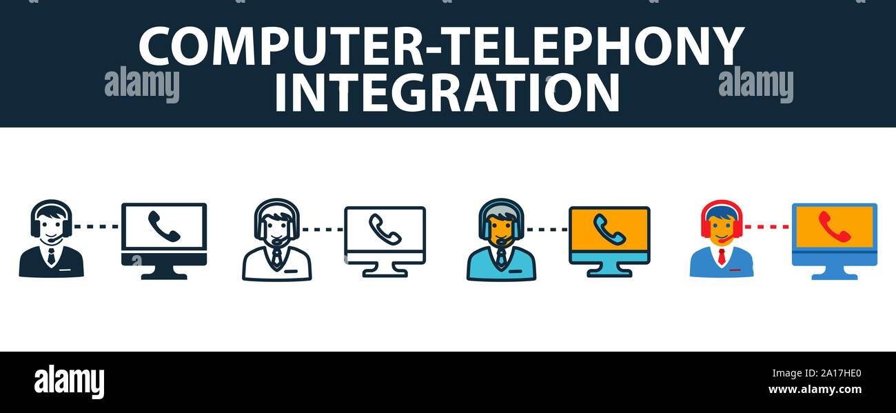 Computer-Telephony Integration icon set. Symbole Premium dans différents modèles de service à la clientèle collection d'icônes. Illustration de Vecteur