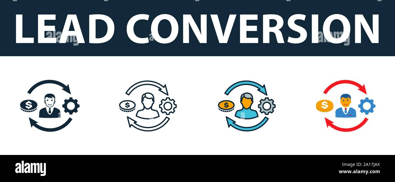 La conversion des prospects icon set. Symbole Premium dans diférents ...