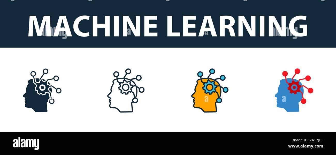 Machine Learning icon set. Symbole Premium dans diférents styles à ...