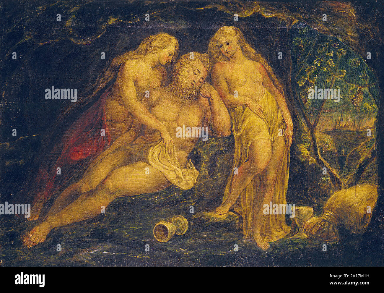 Lot et ses filles, par William Blake, c. 1800 Banque D'Images