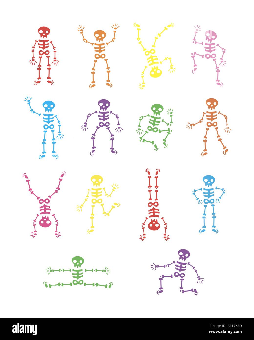 La danse des squelettes. Funny dancing skeleton vector illustration fond. La course et le saut des squelettes de couleur. le jour des morts. Happy Halloween. Illustration de Vecteur