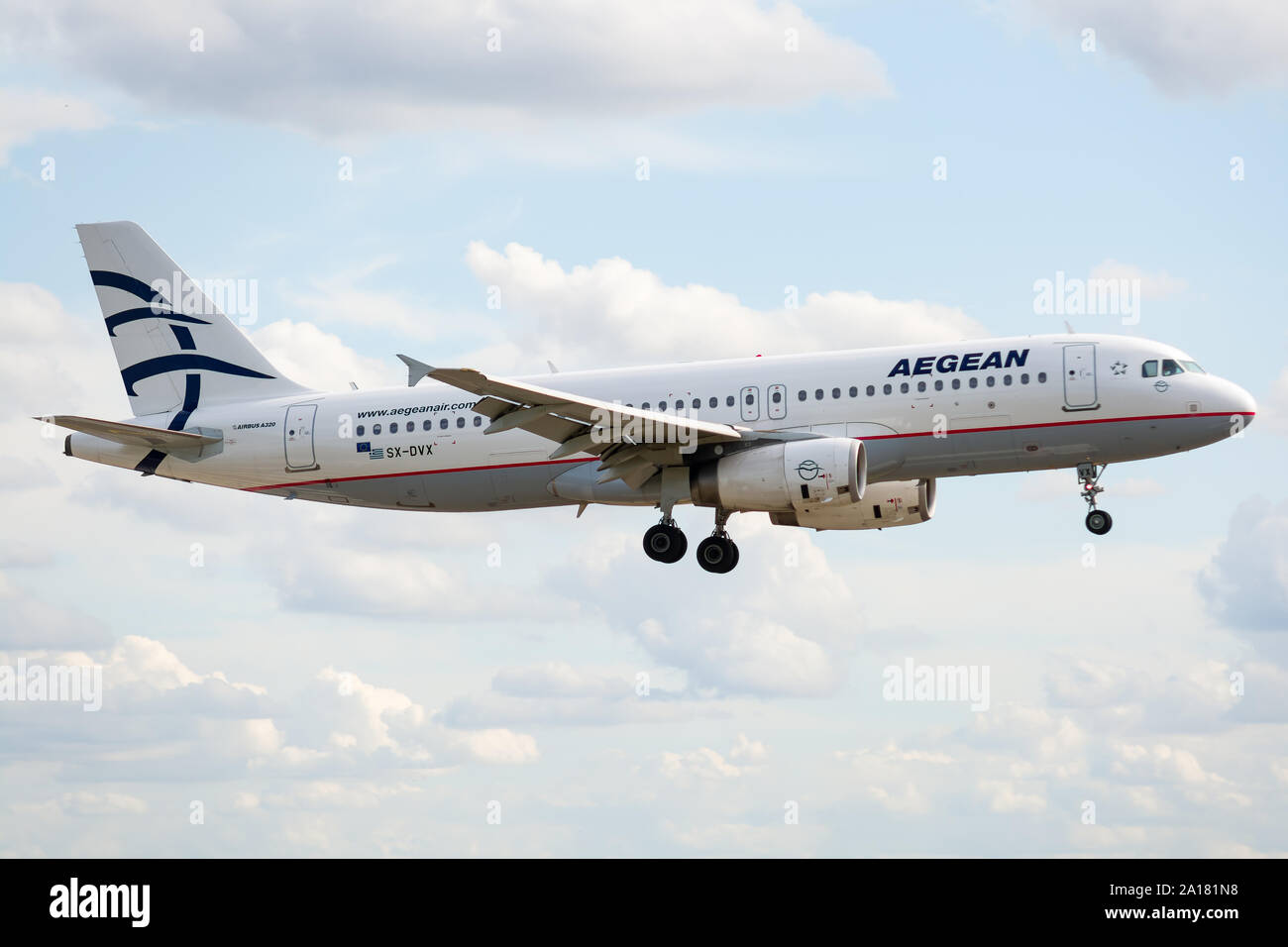 SX-CR01, le 23 septembre 2019, l'Airbus A320-232-3829 atterrissage à l'aéroport Paris Roissy Charles de Gaulle à la fin de vol Aegean Airlines A3520 de la Banque D'Images