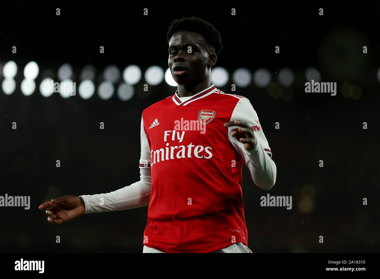 24 septembre 2019, Emirates Stadium, Londres, Angleterre ; English Football League Cup, tasse, Carabao Arsenal Football Club contre Nottingham Forest Football Club ; Bukayo Saka de Arsenal - strictement usage éditorial uniquement. Pas d'utilisation non autorisée avec l'audio, vidéo, données, listes de luminaire, club ou la Ligue de logos ou services 'live'. En ligne De-match utilisation limitée à 120 images, aucune émulation. Aucune utilisation de pari, de jeux ou d'un club ou la ligue/dvd publications Banque D'Images