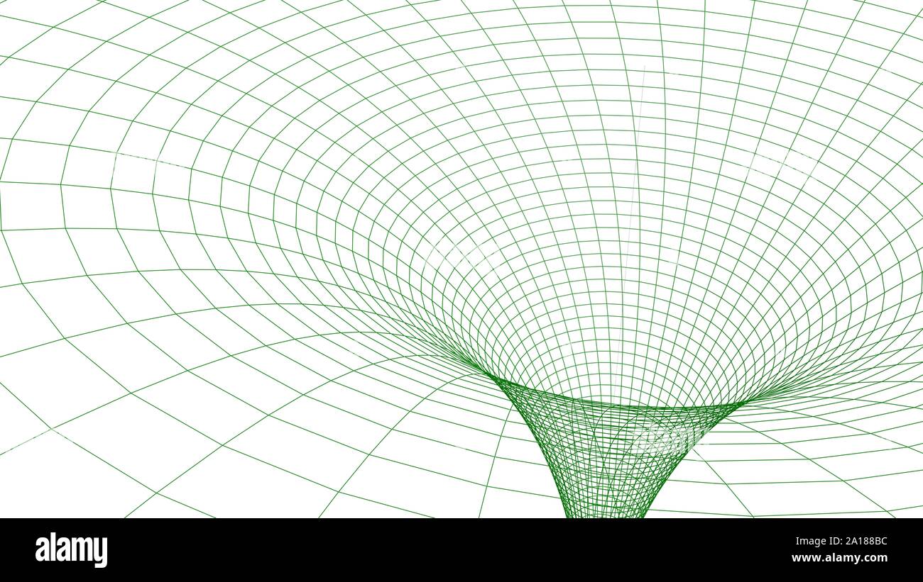 Trou noir dans wireframed green grid - le rendu 3D illustration Banque D'Images