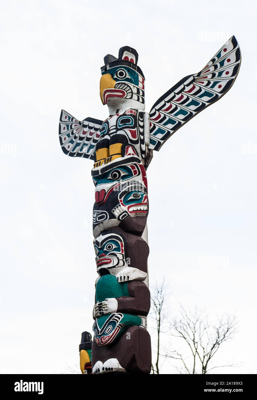 Totem Salish de la côte, dans le parc Stanley, Vancouver, C.-B.). Canada Banque D'Images