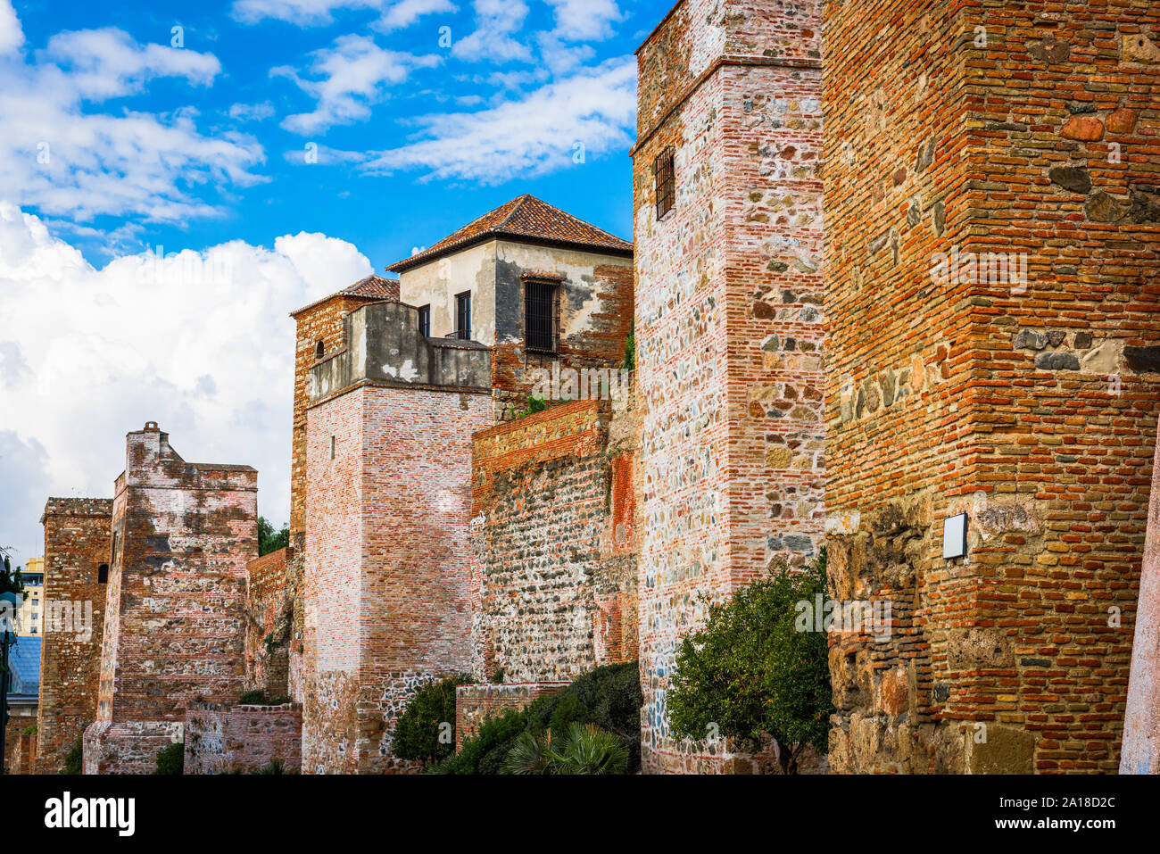 Malaga, Espagne forteresse Alcazaba mur. Banque D'Images