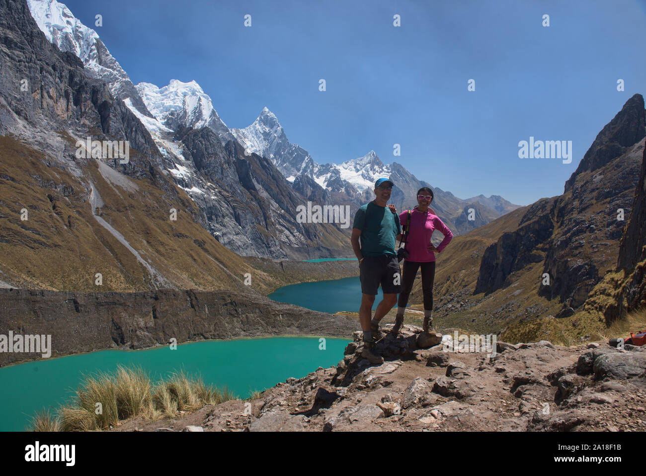 Mirador Tres Lagunas vista sur la cordillère Huayhuash circuit, Ancash, Pérou Banque D'Images