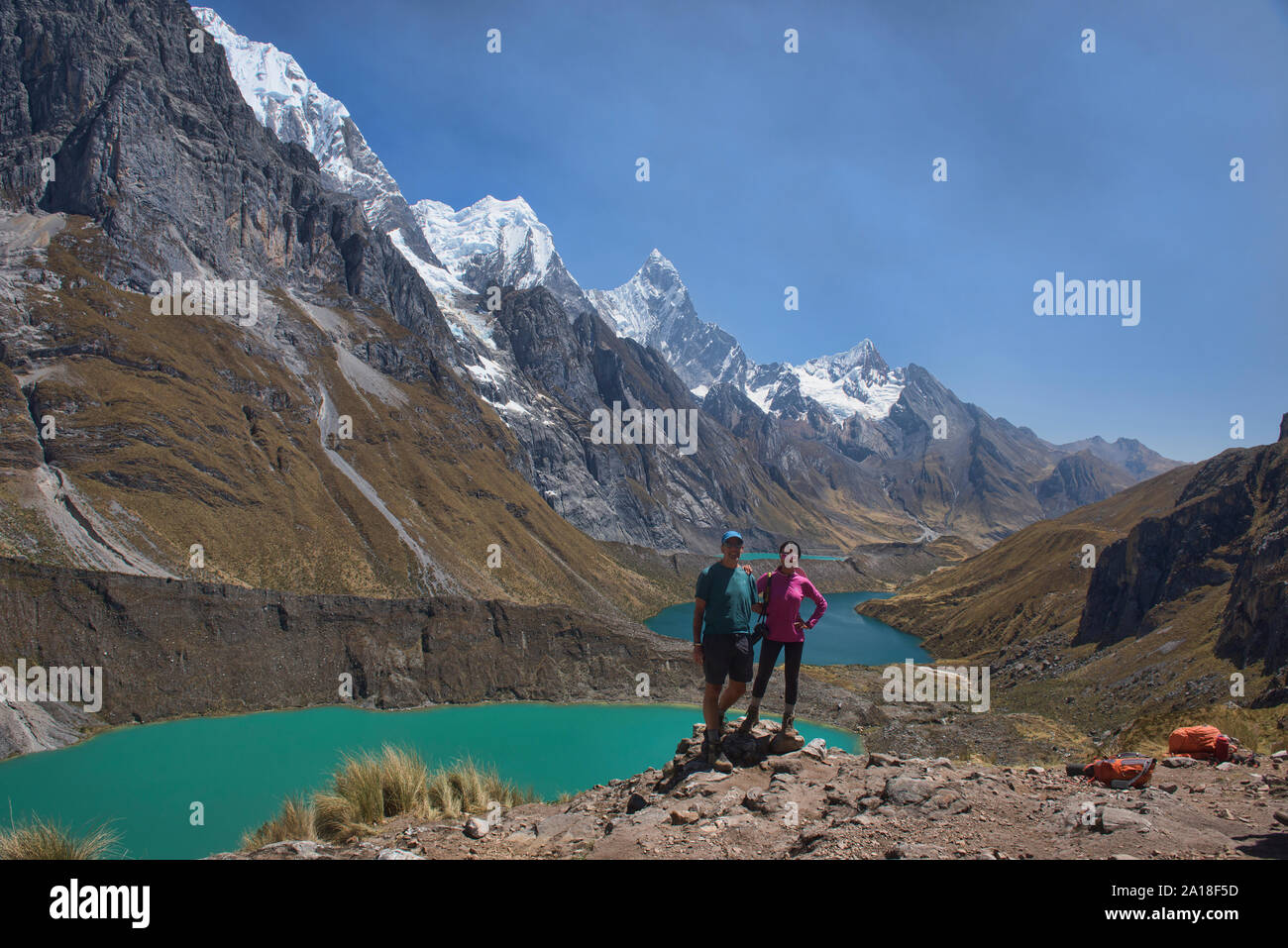 Mirador Tres Lagunas vista sur la cordillère Huayhuash circuit, Ancash, Pérou Banque D'Images