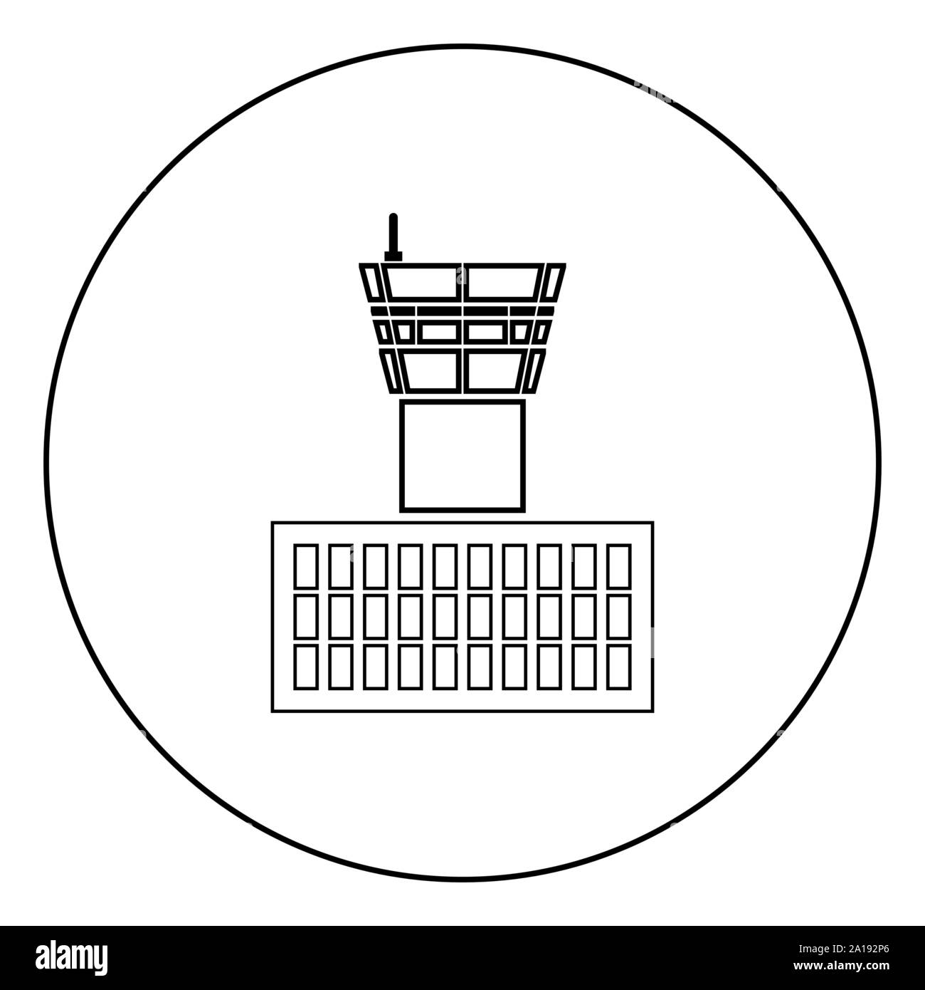 Tour de contrôle de l'aéroport Bâtiment de l'aéroport de la tour de contrôle de vol dans l'icône Contour rond cercle couleur noir style télévision illustration vectorielle simple image Illustration de Vecteur
