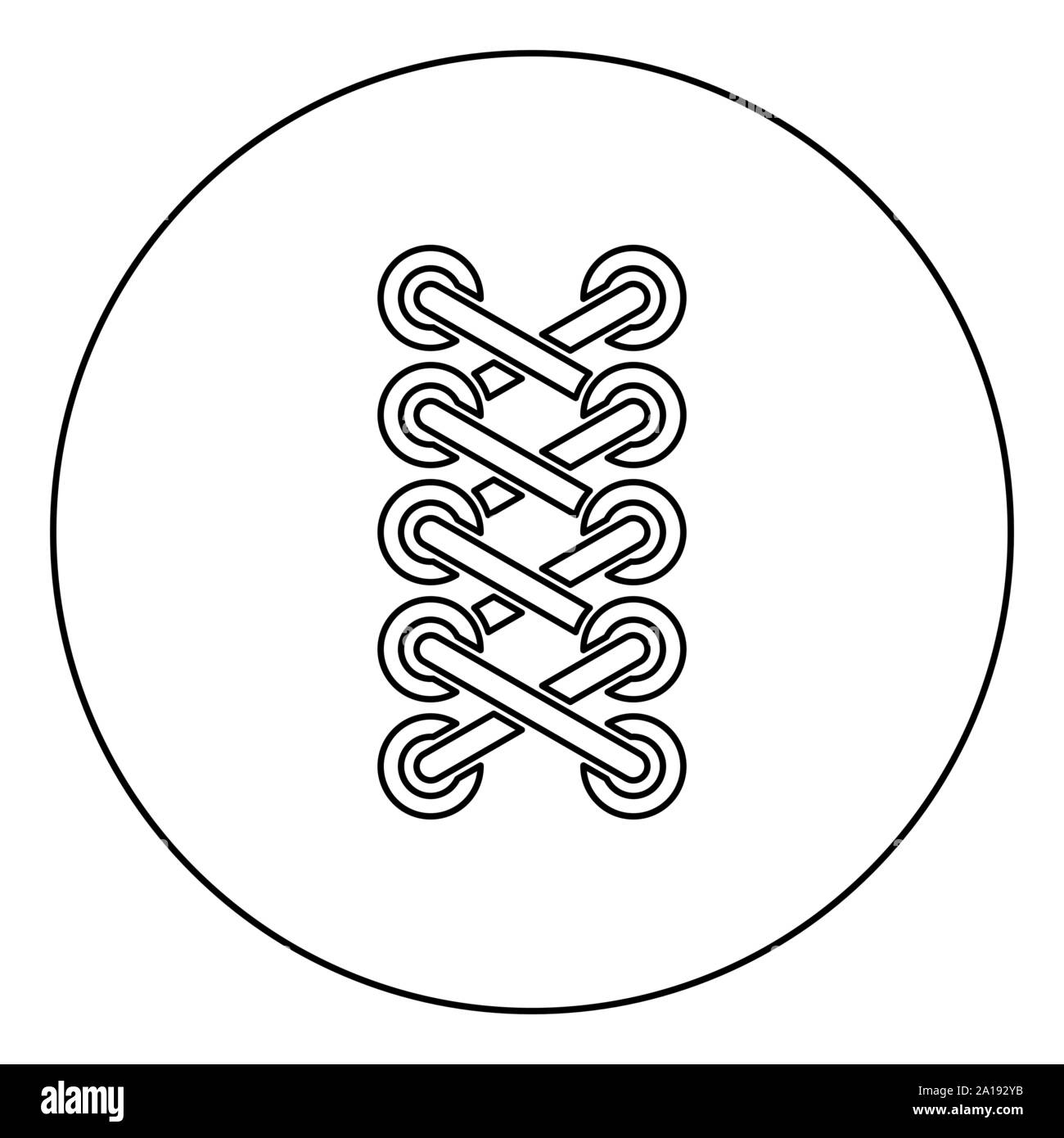 Les lacets de chaussures sneaker attacher ses lacets corde de fixation Croix de lier les systèmes concept lacet lacets dans l'icône Contour rond cercle couleur noir Illustration de Vecteur