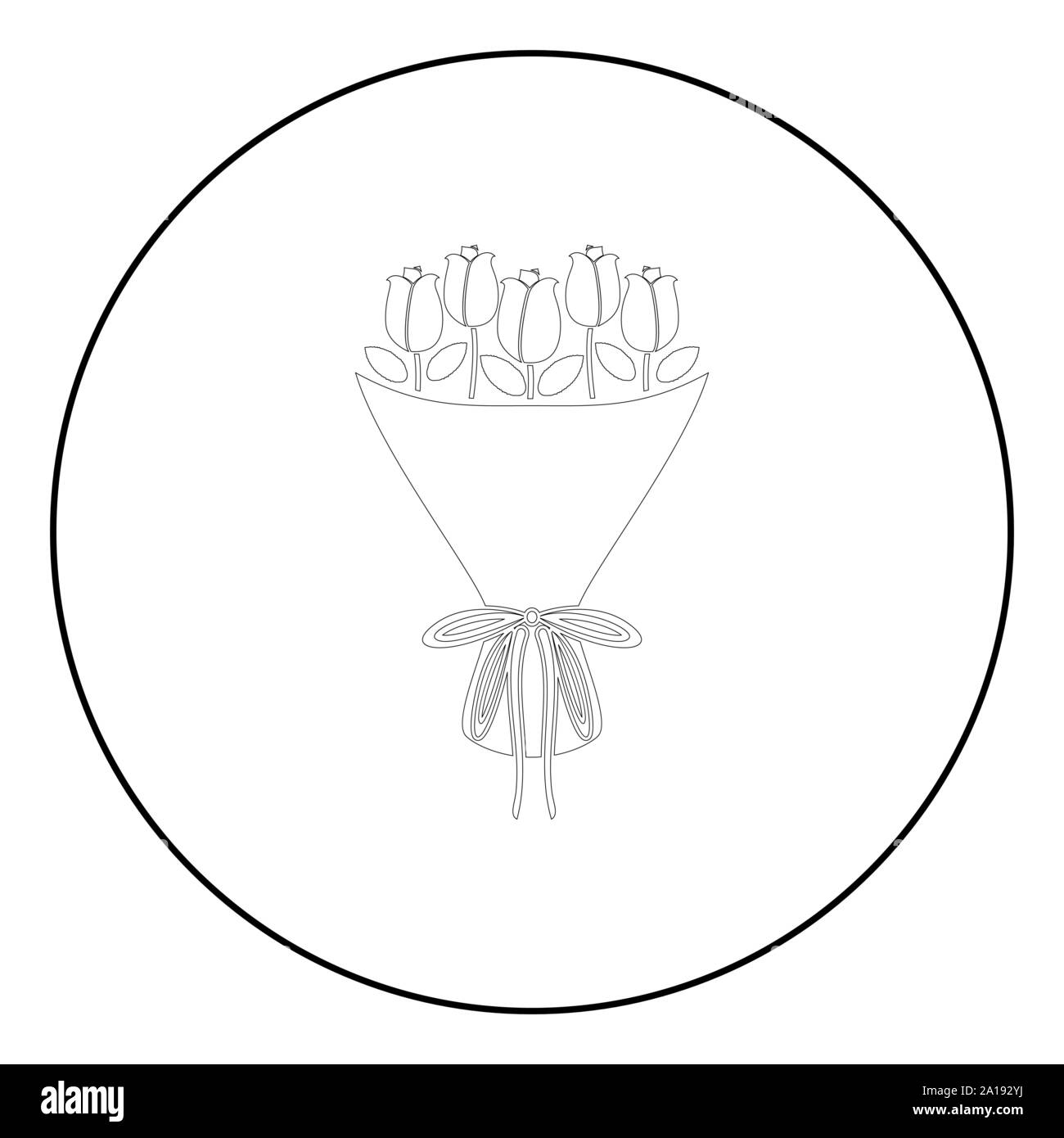 Bouquet de fleurs bouquet de roses bouquet de rose concept actuelle icône fleur dans cercle noir contour vector illustration couleur style plat Illustration de Vecteur