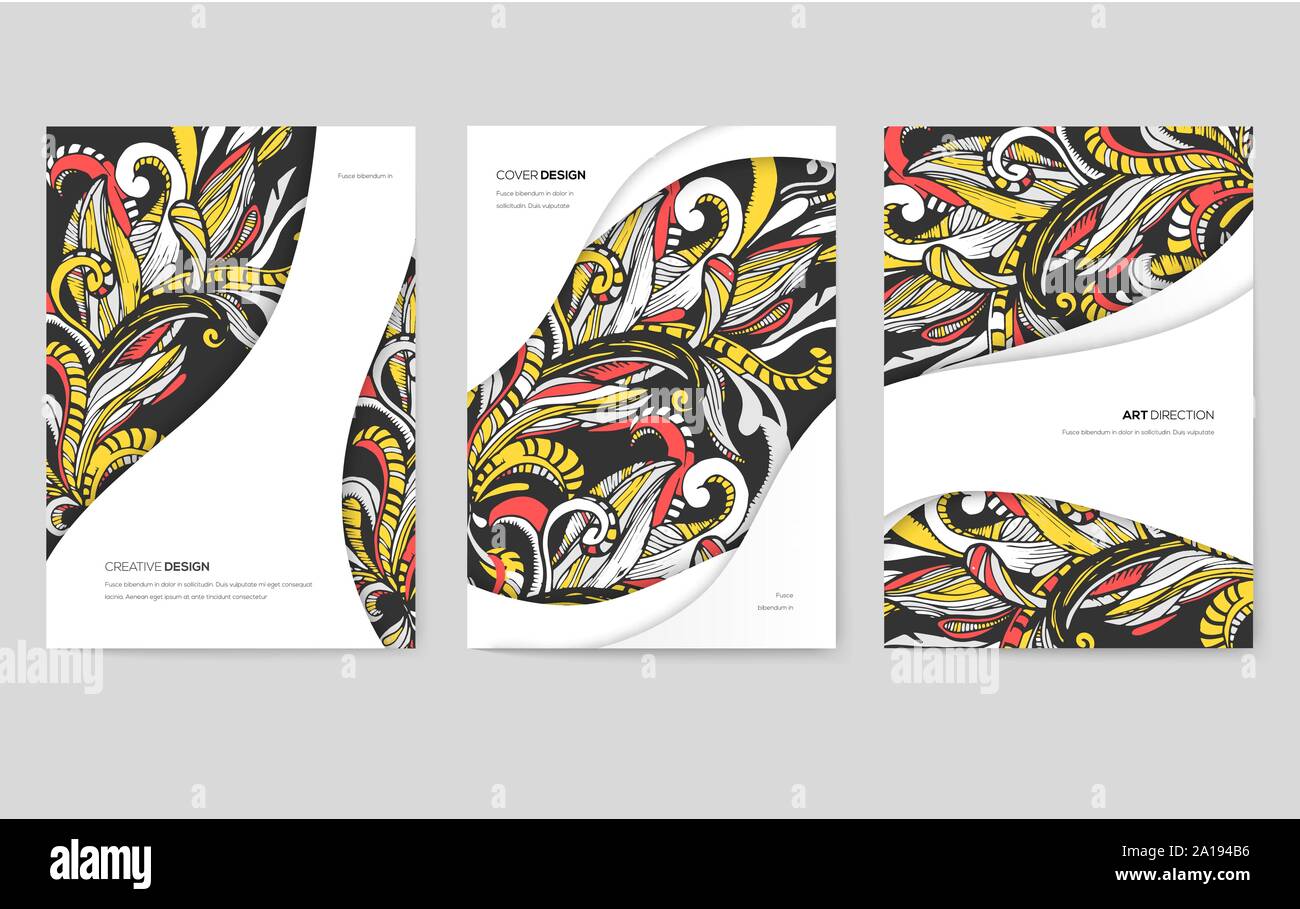 Abstract vector set cartes brochure. Imprimer le modèle de flyear d'art, magazines, affiches, bannières, couverture de livre. Design coloré concept invitation arrière-plan. Ornement modèle moderne illustrations Illustration de Vecteur