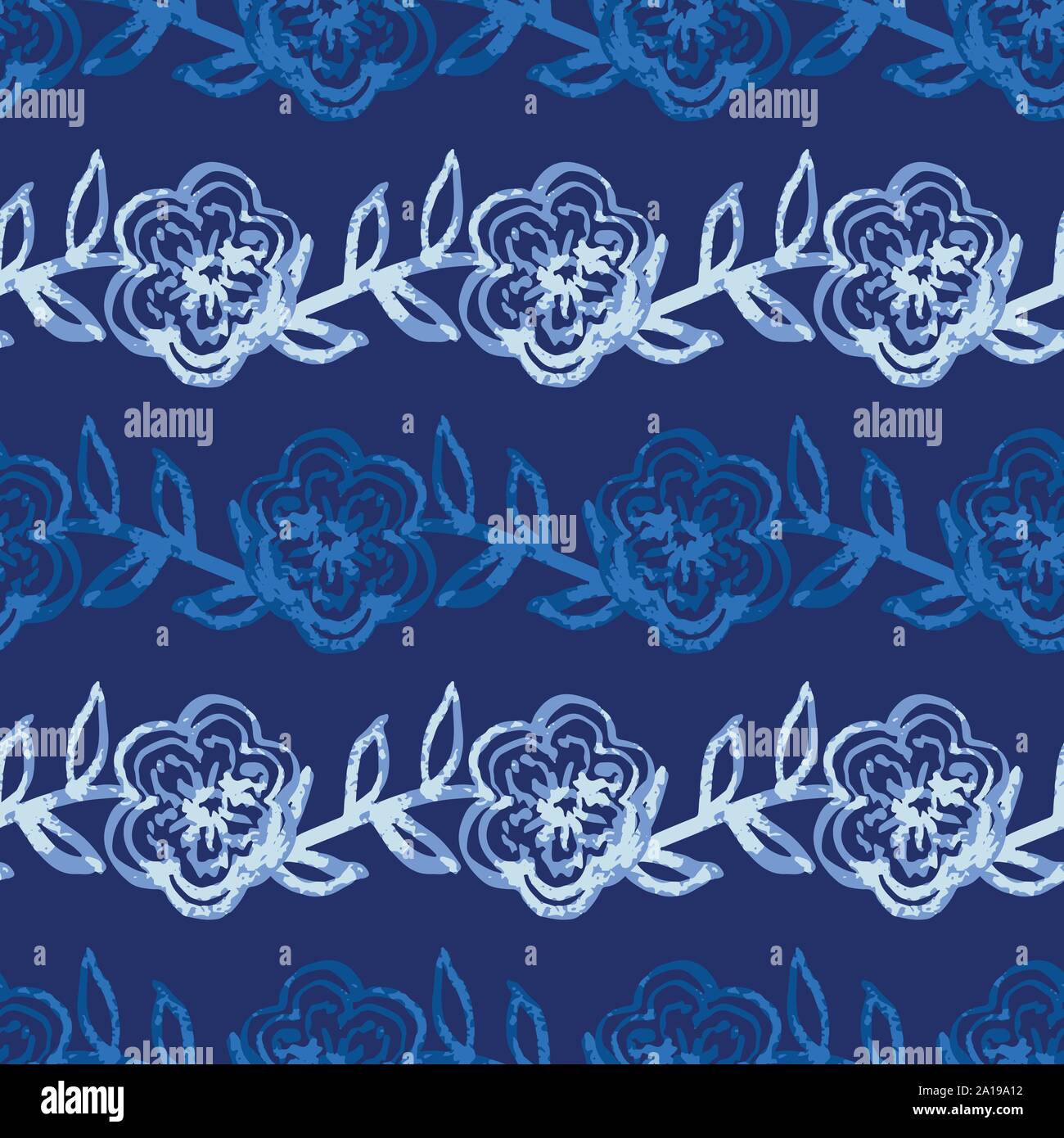 Modèle vectoriel continu avec rayures horizontales en fleurs bleu indigo Illustration de Vecteur
