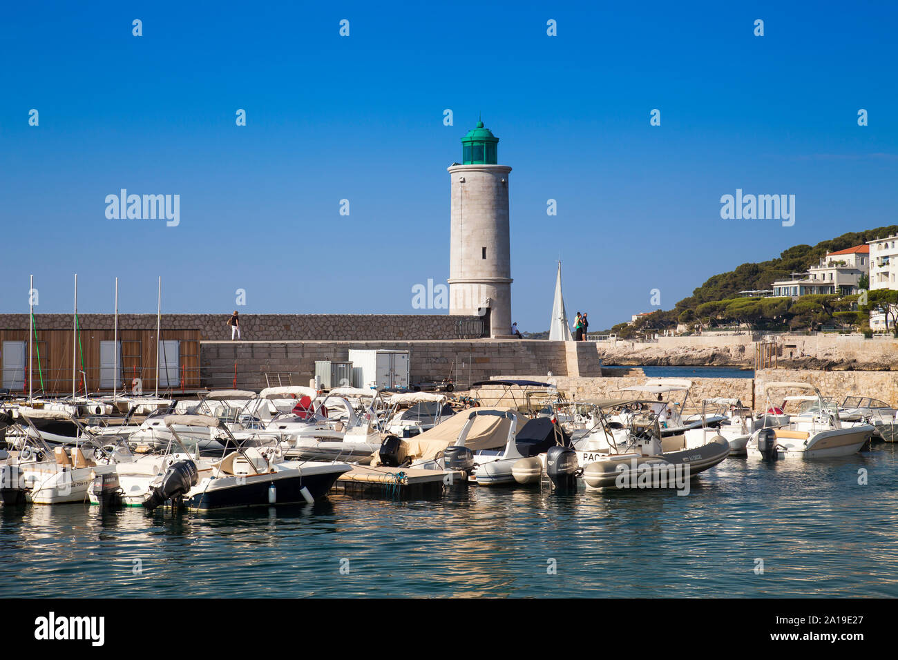 Le phare de la plage de Cassis, Bouches-du-Rhône, Provence-Alpes-Côte d'Azur, dans le sud de la France, France, Europe Banque D'Images
