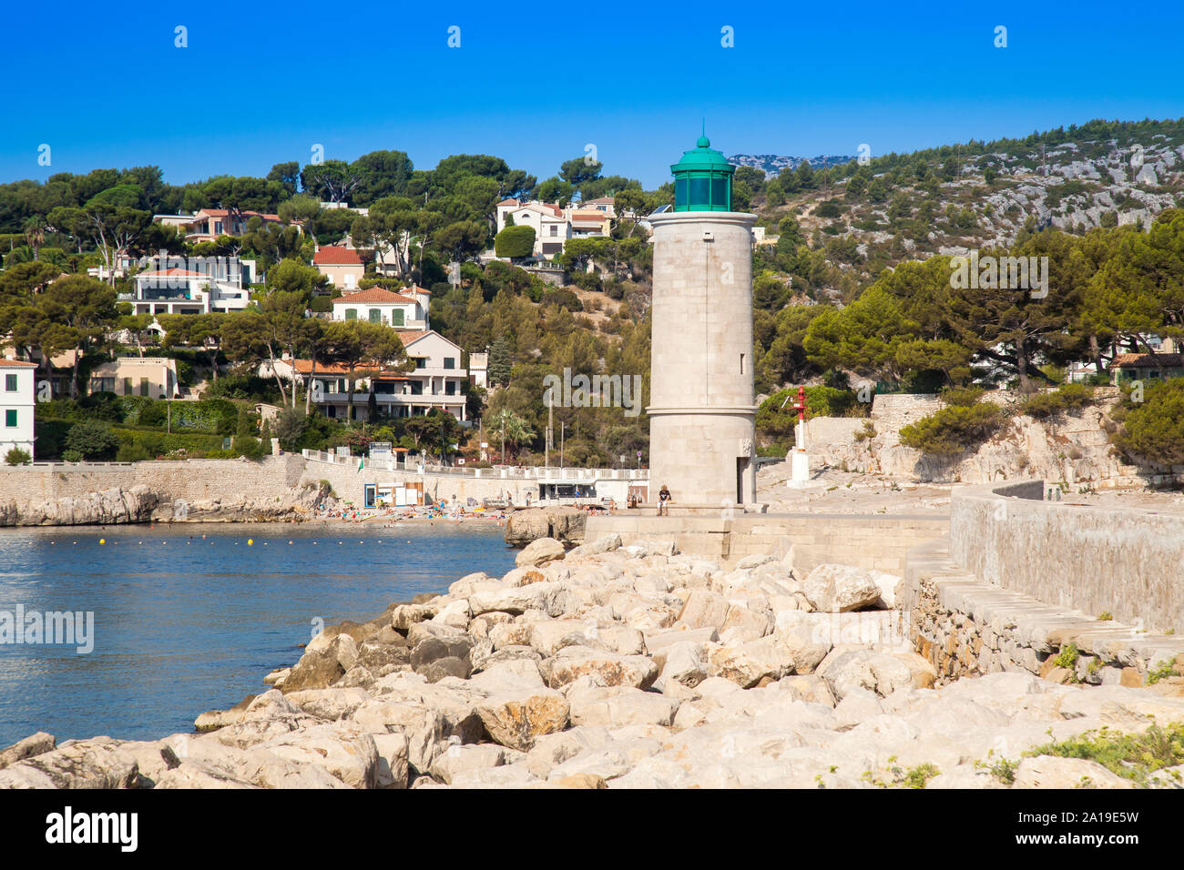 Le phare de la plage de Cassis, Bouches-du-Rhône, Provence-Alpes-Côte d'Azur, dans le sud de la France, France, Europe Banque D'Images