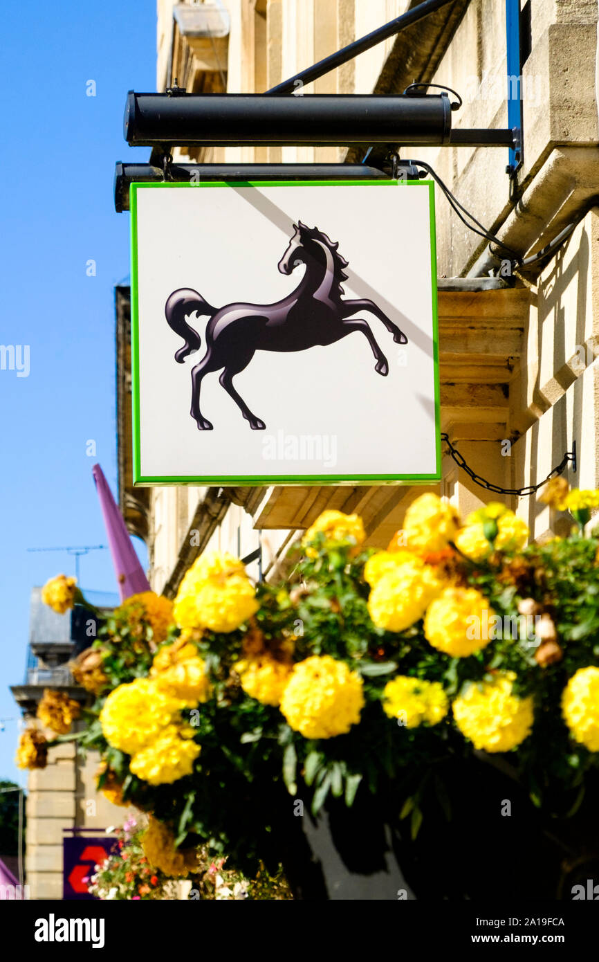 Les banques Lloyds signe Cheval Noir à l'extérieur de la Direction générale de chippenham. Banque D'Images