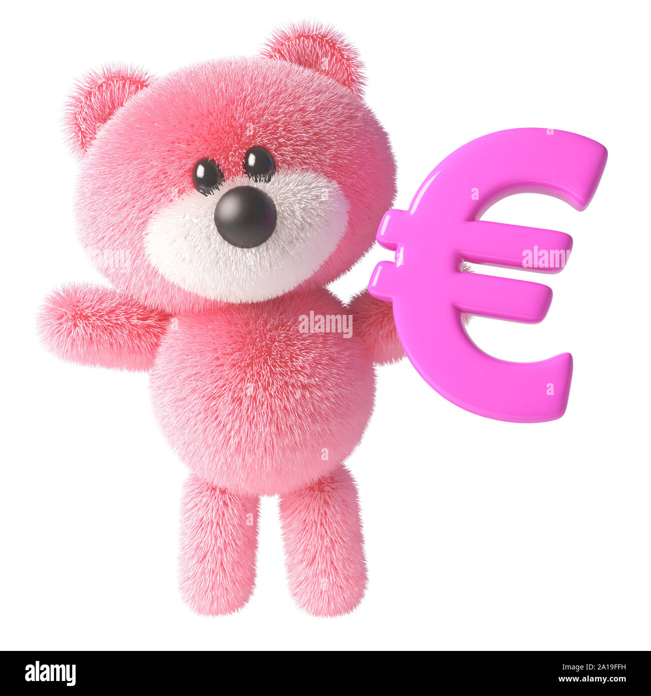 Fluffy rose mignon 3d ours peluche character holding a pink symbole  monétaire de l'Euro, 3d illustration rendre Photo Stock - Alamy