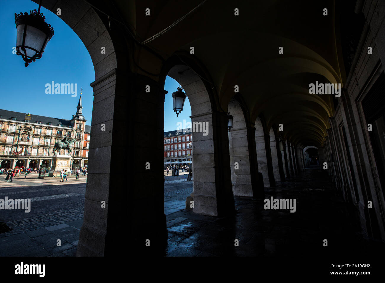 La Plaza Mayor, de la place principale au coeur de Madrid, capitale de l'Espagne, Europe Banque D'Images