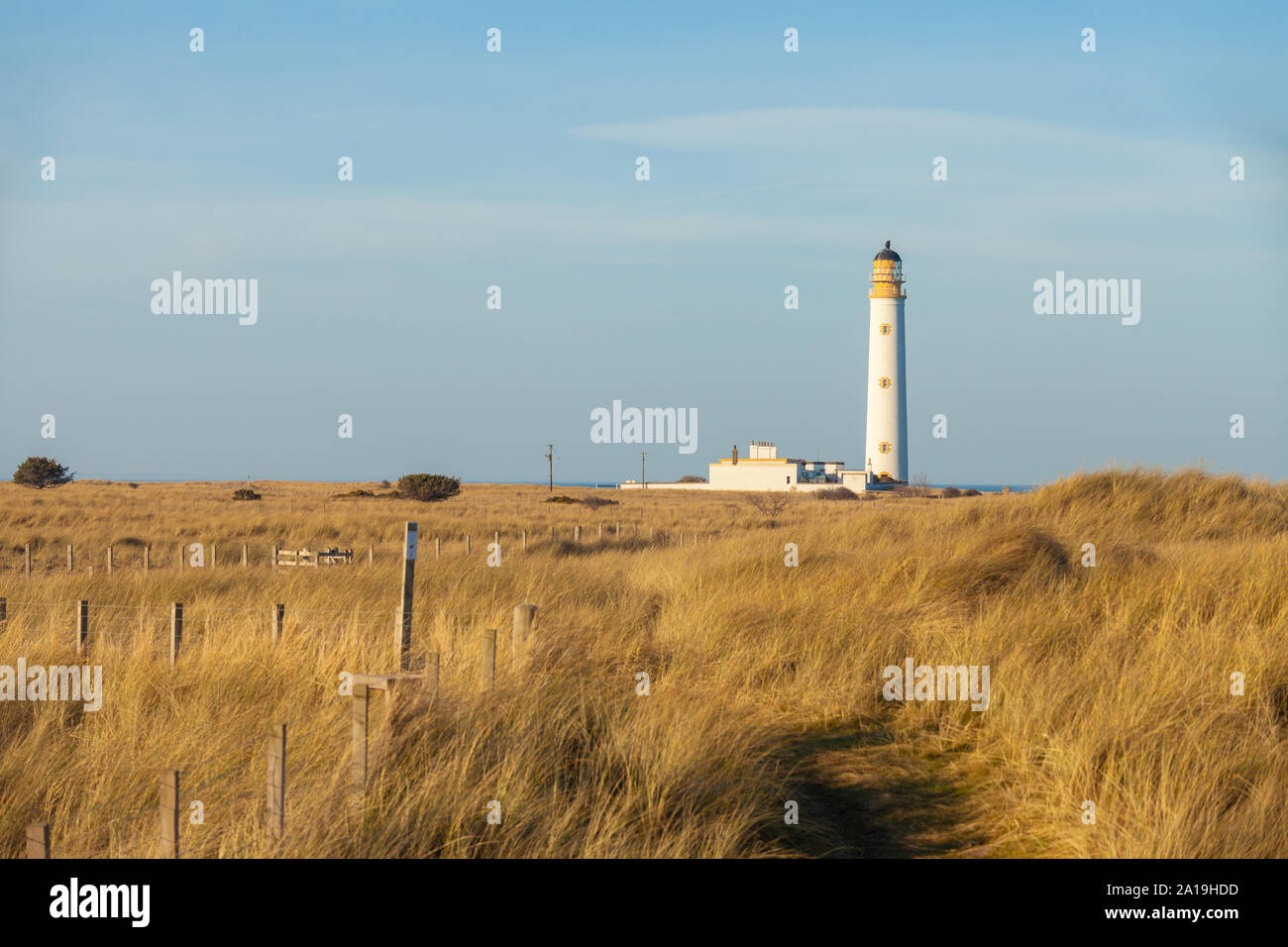 Barns Ness Phare près de Dunbar en Écosse. Banque D'Images