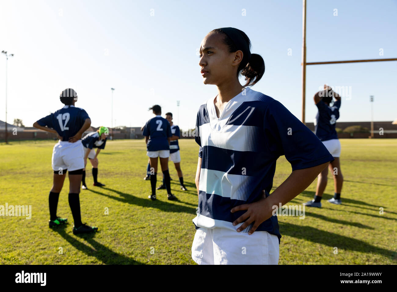 L'équipe de rugby féminin des jeunes adultes Banque D'Images