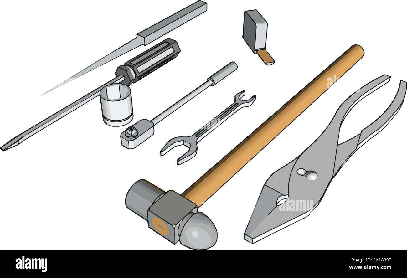 Plusieurs outils, illustration, vecteur sur fond blanc. Illustration de Vecteur