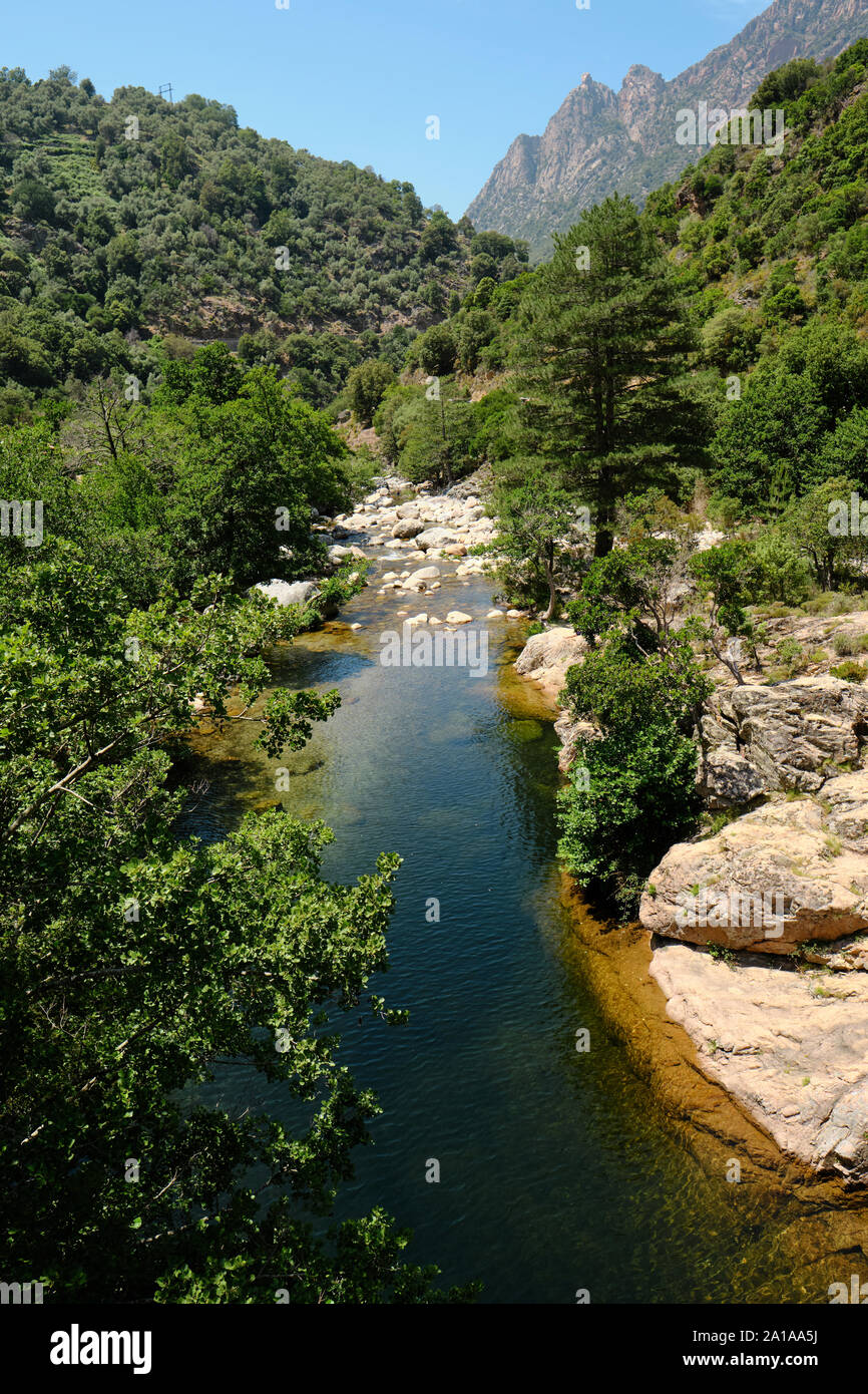 Gorges de Spelunca / gorges de Spelunca, pianella river et Capu d'Ota situé en Corse-du-Sud, entre les villages d'Ota et d'Evisa Corse France. Banque D'Images