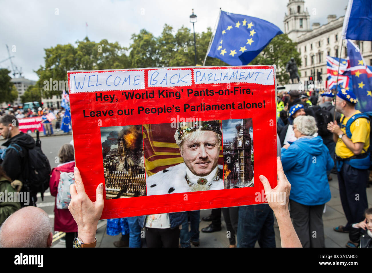 Londres, Royaume-Uni. 25 Septembre, 2019. Pro- et anti-militants Brexit manifestation devant les Chambres du Parlement le jour après que la Cour suprême a statué que la décision du Premier Ministre de suspendre le parlement était "illégale, nulle et sans effet". Credit : Mark Kerrison/Alamy Live News Banque D'Images