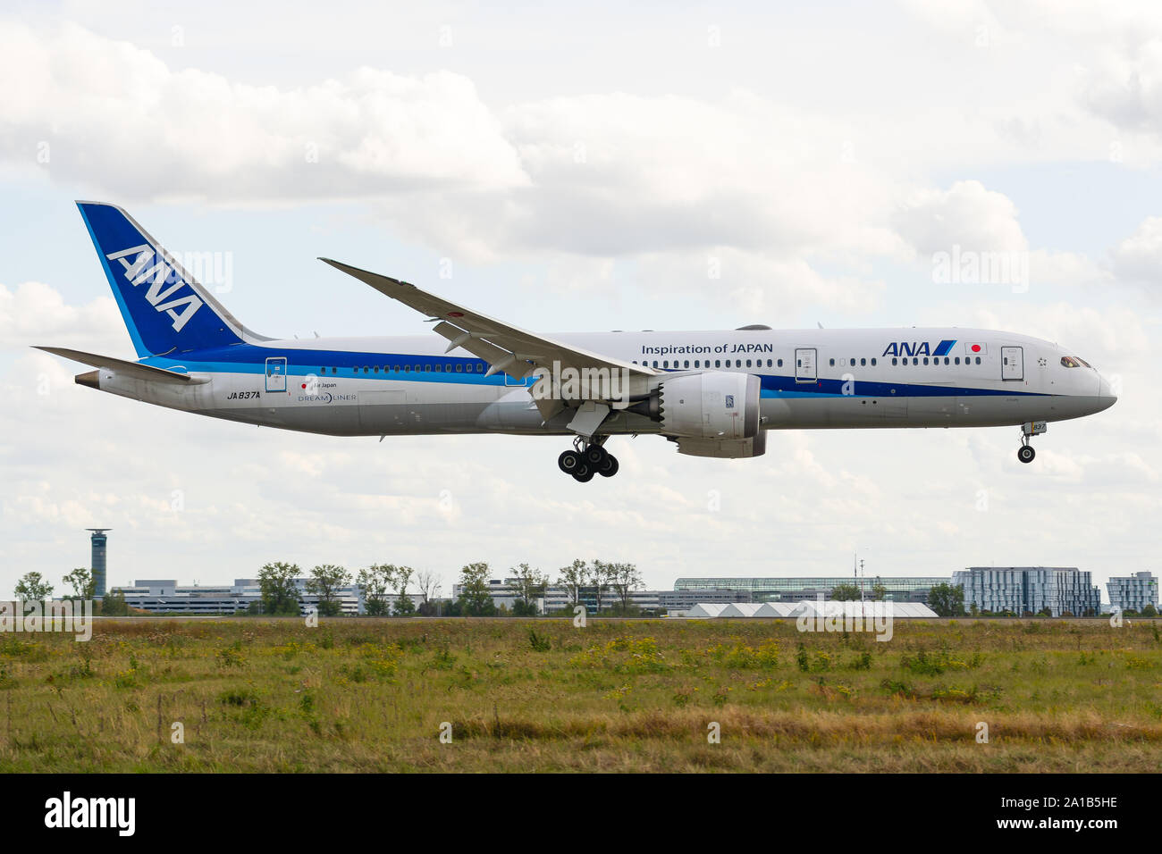 JA837A, le 23 septembre 2019, Boeing 787-9-34526 Dreamliner atterrissage à l'aéroport Paris Roissy Charles de Gaulle à la fin de All Nippon Airways flight NH Banque D'Images