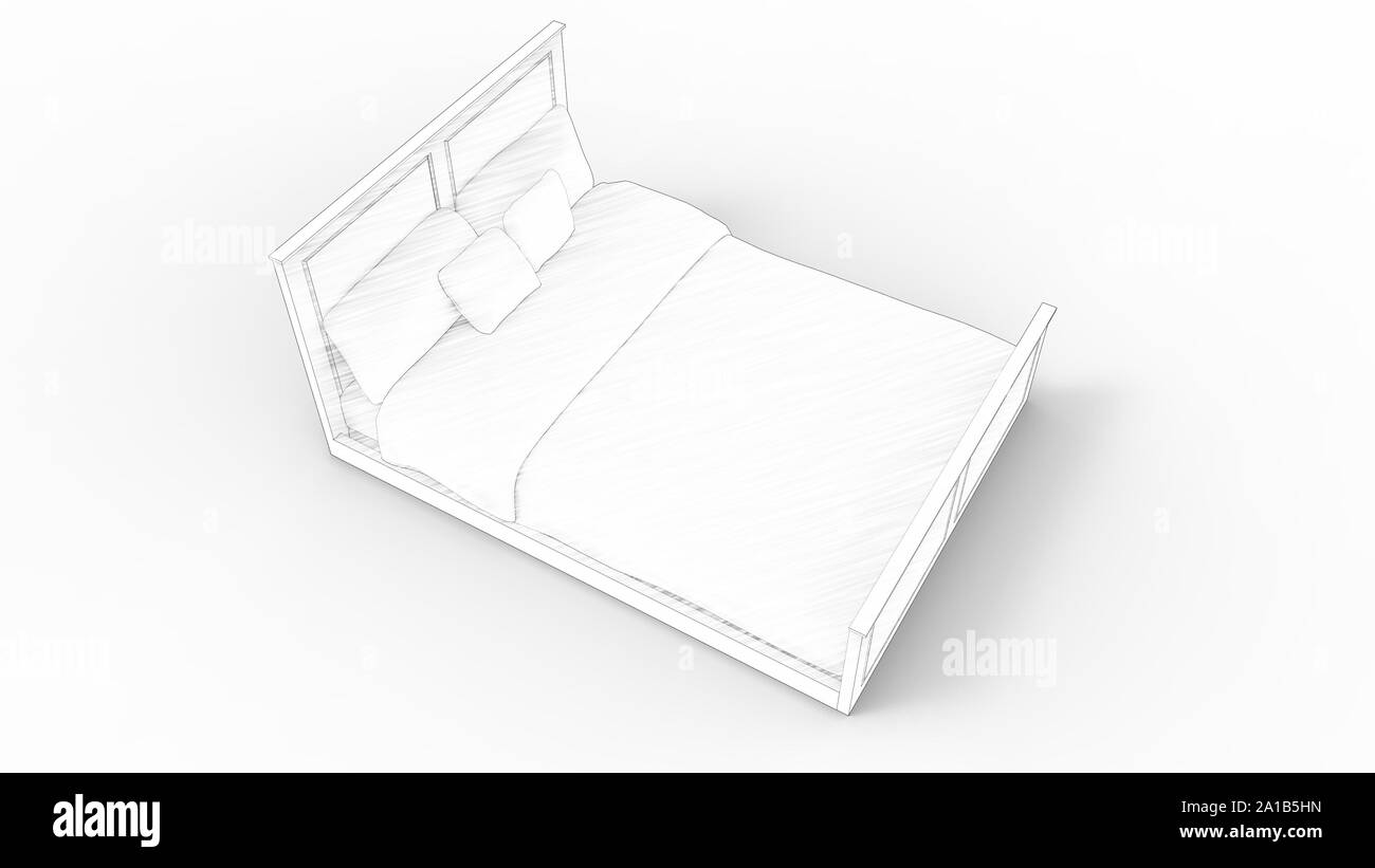 Le rendu 3D d'un lit blanc fond isolé en studio Banque D'Images