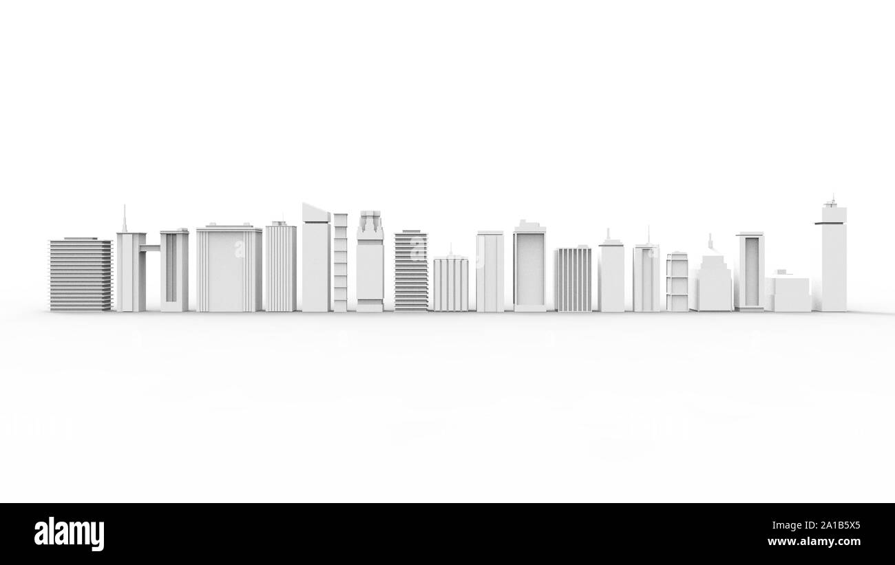 Le rendu 3D de plusieurs bâtiments isolés en fond studio blanc Banque D'Images