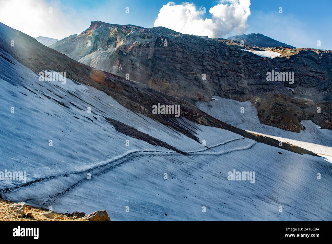 Volcan Mutnovsky, Volcans du Kamchatka Sud, presqu'île de Kamchatka, Fédération de Russie Banque D'Images