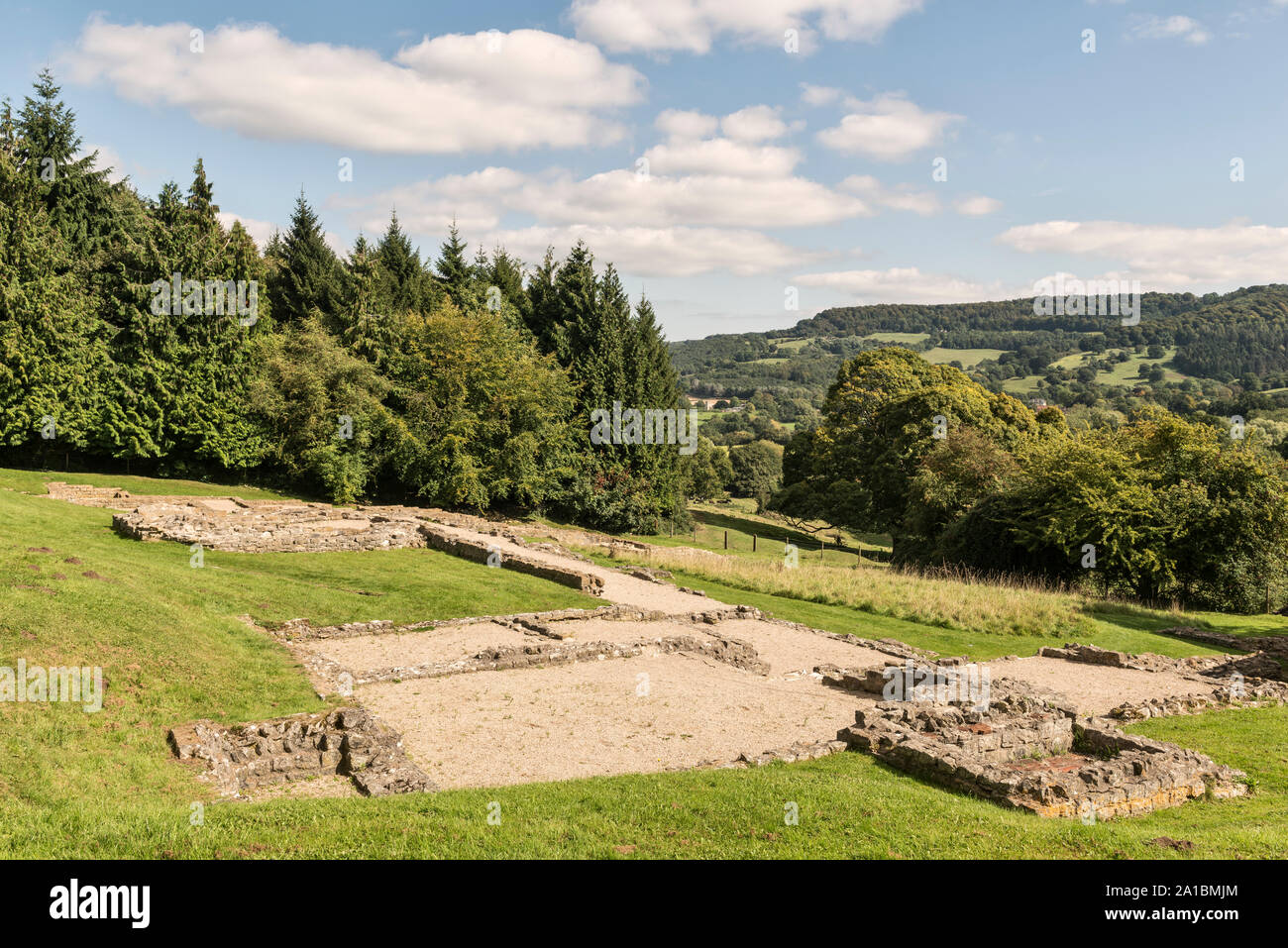 Le 1er siècle reste d'une grande villa romaine dit Witcombe, Gloucestershire, Royaume-Uni. Il est juste à côté de l'Ermin voie voie romaine reliant Gloucester et Cirencester Banque D'Images