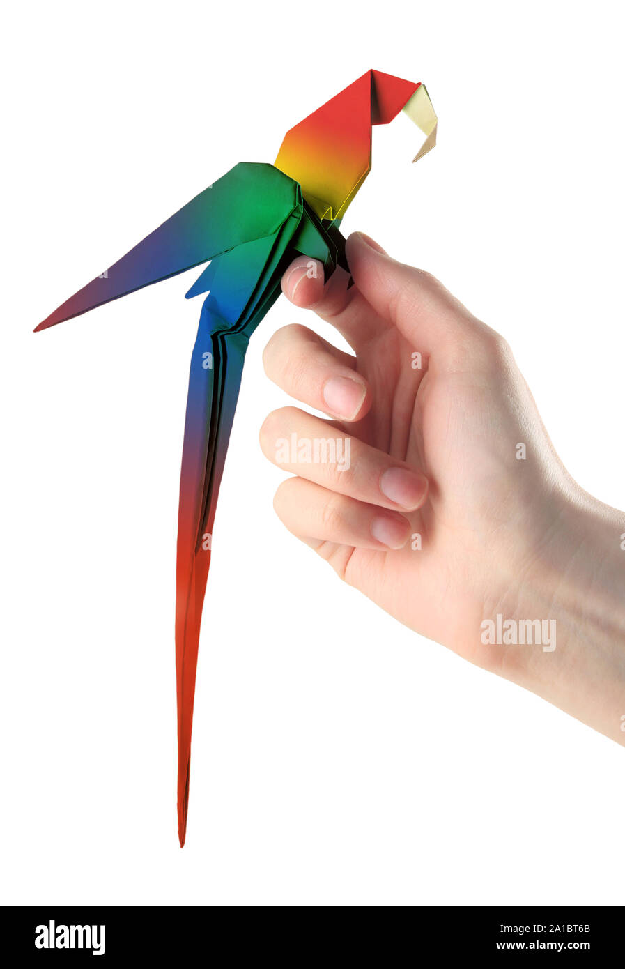 L'origami macaw parrot sur une main Banque D'Images