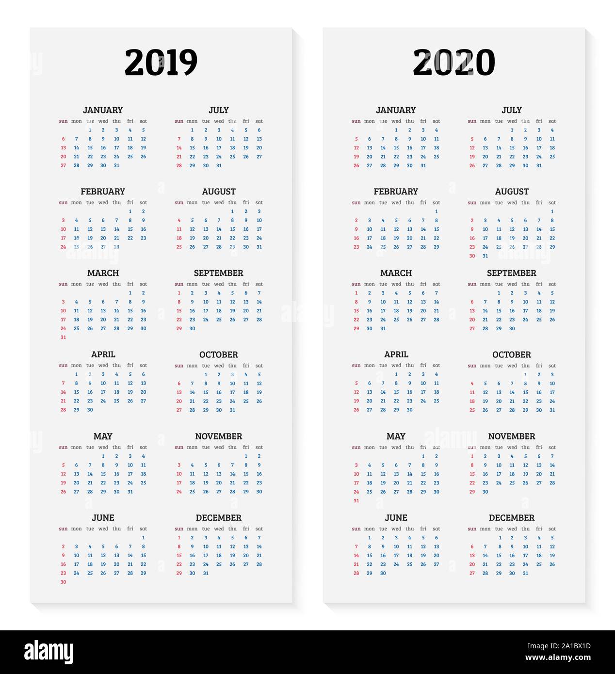 Calendrier annuel 2019 et 2020 modèle. Vector illustration Illustration de Vecteur