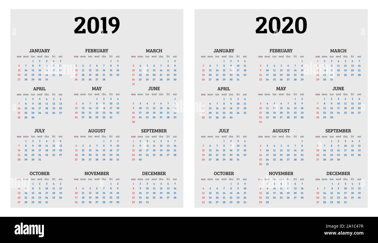 Calendrier annuel 2019 et 2020 modèle. Vector illustration Illustration de Vecteur