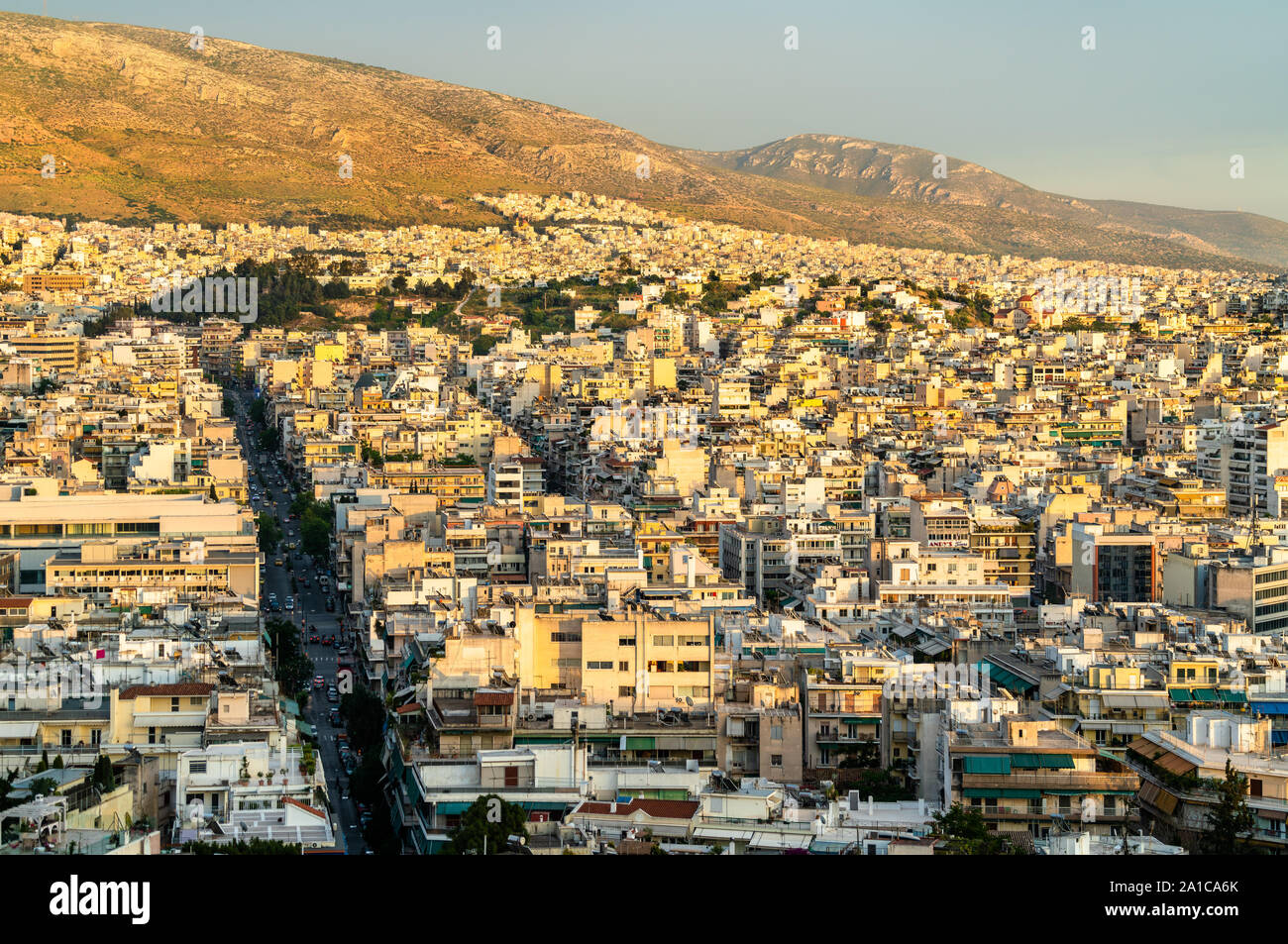 Vue d'Athènes depuis la colline Filopappou, Grèce Banque D'Images