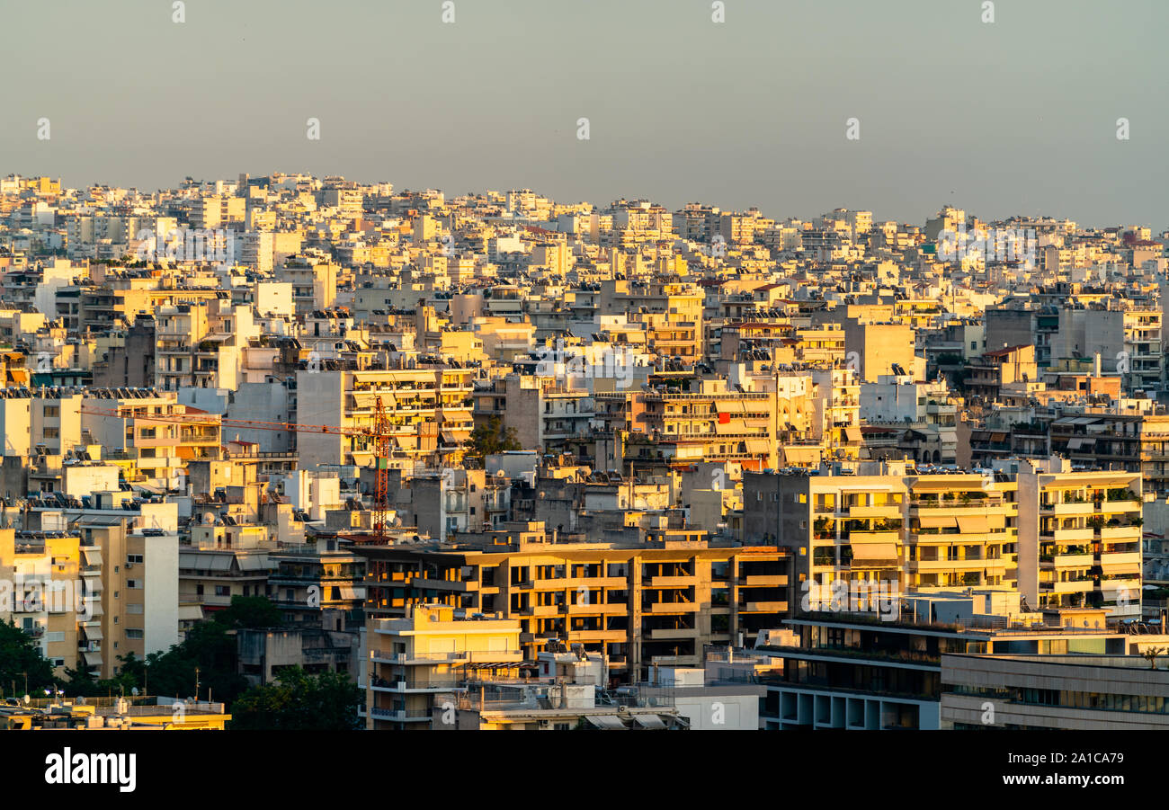 Vue d'Athènes depuis la colline Filopappou, Grèce Banque D'Images