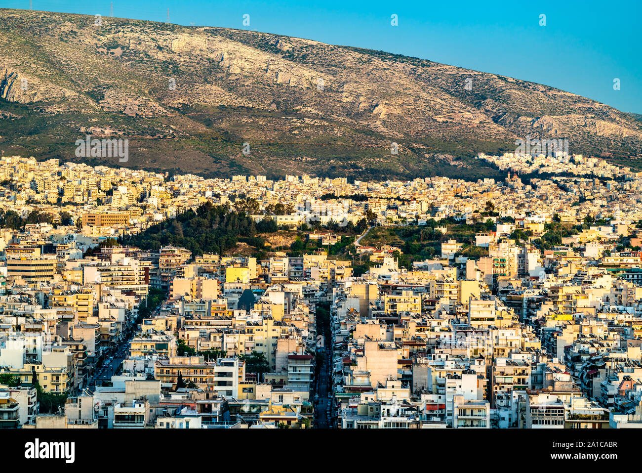Vue d'Athènes depuis la colline Filopappou, Grèce Banque D'Images