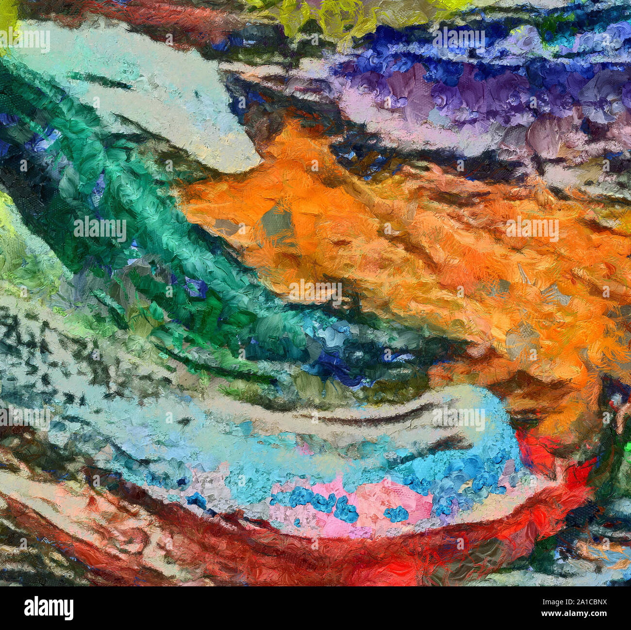 L'art abstrait peint texture background. À huile sur toile d'éclaboussures et des traits. Modèle simple de créativité pour la conception. Dans la palette macro Close up Banque D'Images