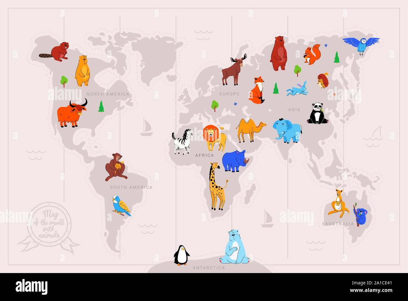 Animaux sur carte du monde télévision vector illustration Illustration de Vecteur