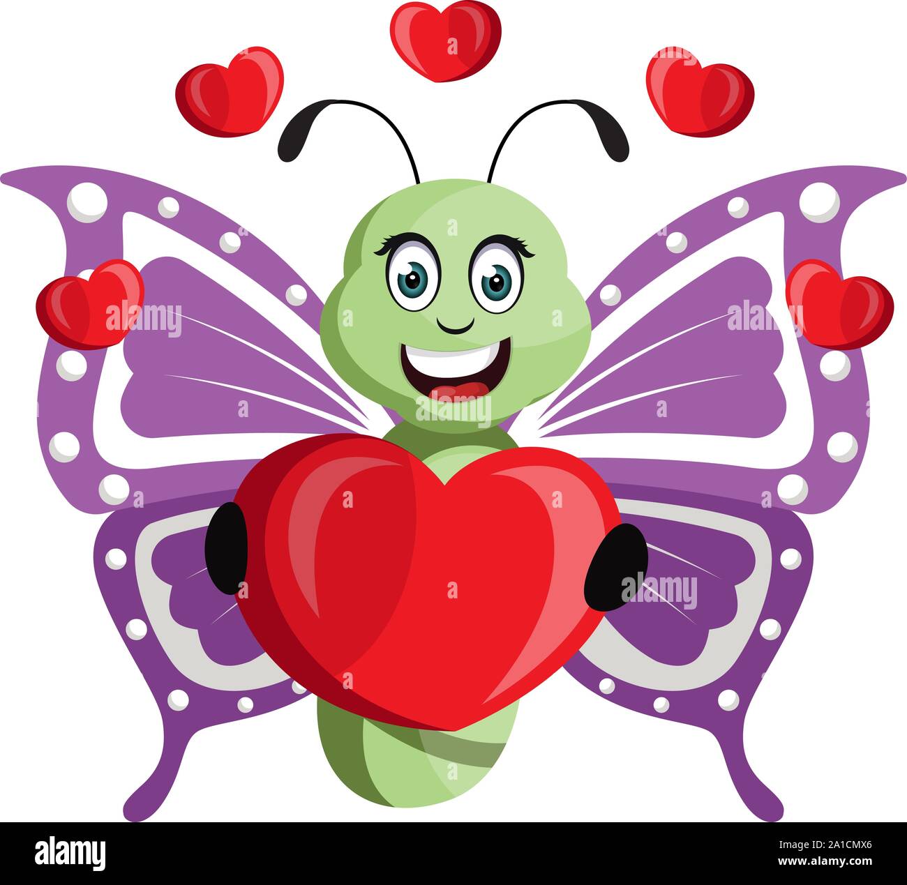 Papillon avec grand coeur, illustration, vecteur sur fond blanc. Illustration de Vecteur