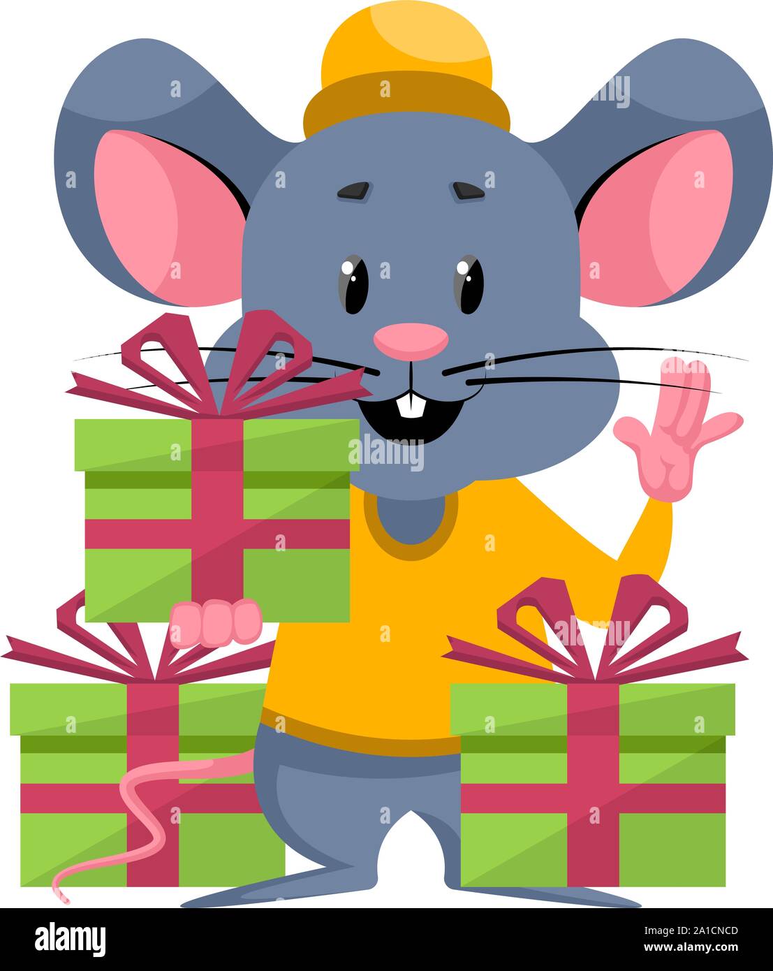 Avec la souris cadeau d'anniversaire, illustration, vecteur sur fond blanc. Illustration de Vecteur