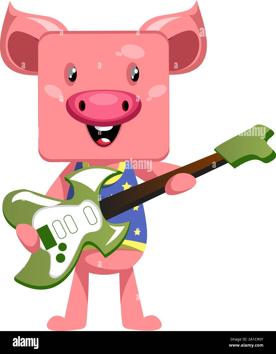 Pig avec guitare, illustration, vecteur sur fond blanc. Illustration de Vecteur