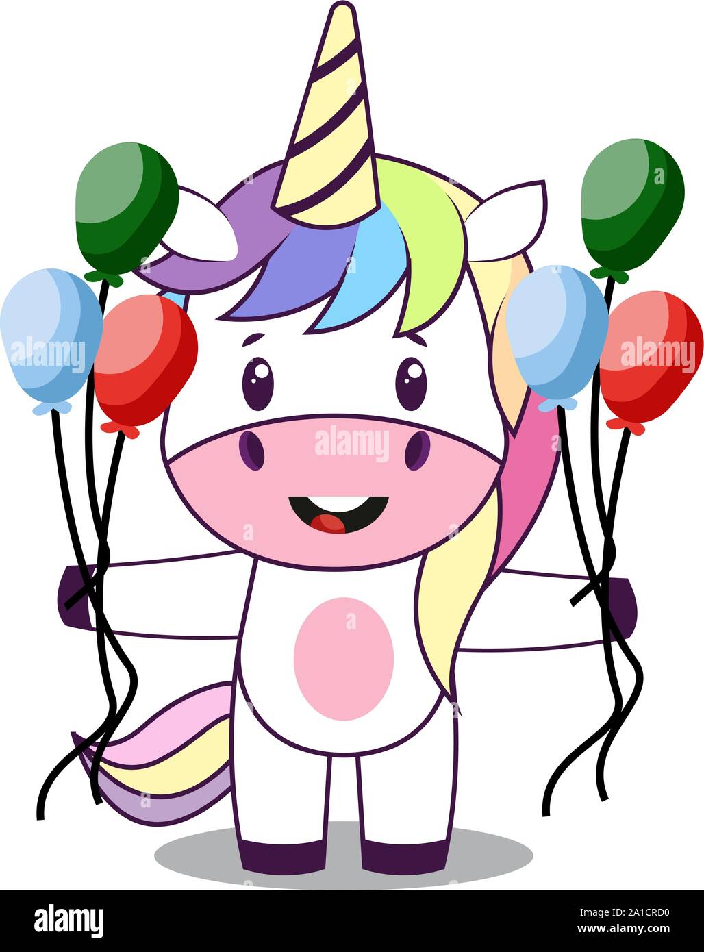 Licorne avec des ballons, illustration, vecteur sur fond blanc. Illustration de Vecteur