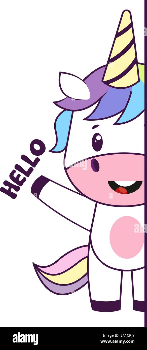 Dit bonjour Unicorn, illustration, vecteur sur fond blanc. Illustration de Vecteur