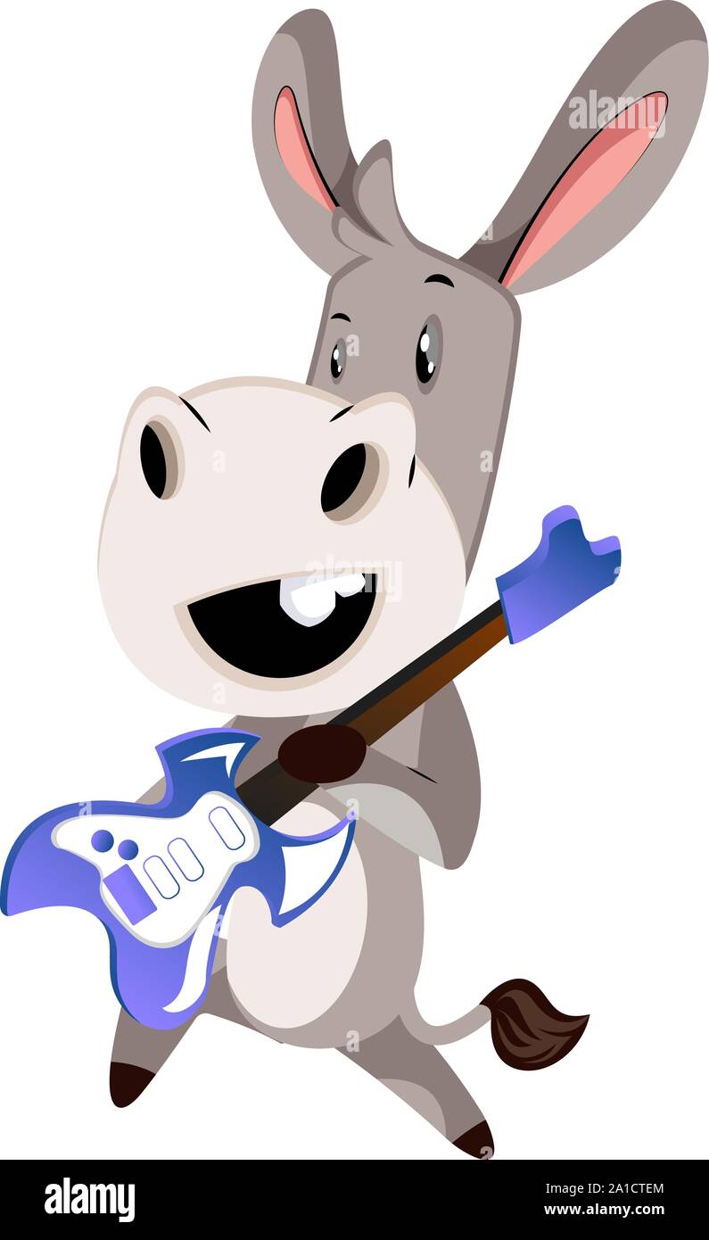 Âne avec guitare, illustration, vecteur sur fond blanc. Illustration de Vecteur