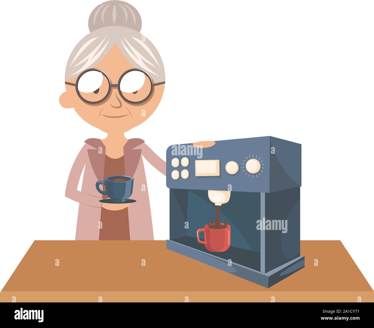 Granny faire le café, illustration, vecteur sur fond blanc. Illustration de Vecteur