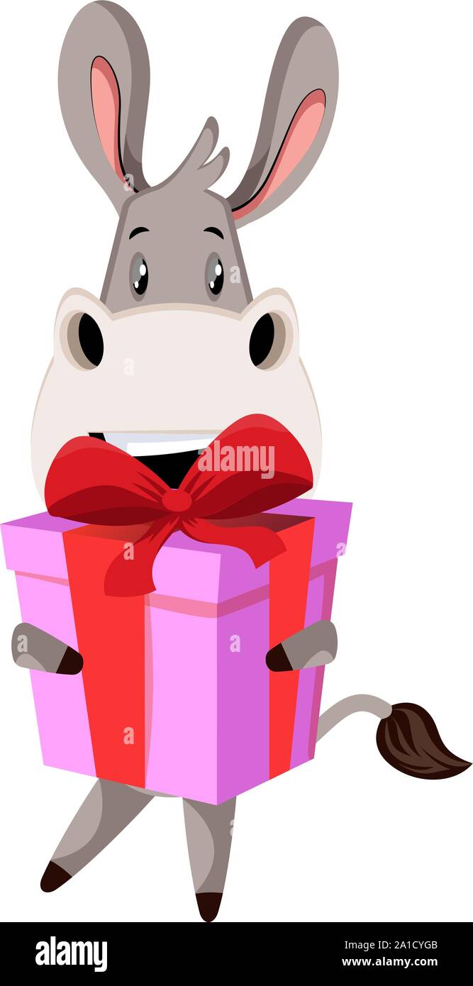 Cadeau d'anniversaire avec âne, illustration, vecteur sur fond blanc Image  Vectorielle Stock - Alamy